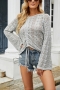 spring & summer new 2 colors knitted inelastic long sleeve strappy hollow drawstring design stylish sexy top(only top)_Beige_Gray