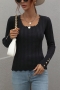autumn & winter new 6 colors stretch long sleeves button wavy edge design stylish slim knitted sweater_Black