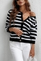 winter new 5 colors stripe knitted stretch single-breasted pockets casual stylish sweater_Black