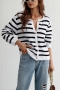 winter new 5 colors stripe knitted stretch single-breasted pockets casual stylish sweater_Black_White