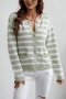winter new 5 colors stripe knitted stretch single-breasted pockets casual stylish sweater_Black_White_Light Green