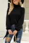 winter new 5 colors pure color slight stretch turtleneck lace-up stylish all-match sweater_Black