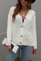 winter new 4 colors twist knitted slight stretch v-neck single-breasted stylish all-match sweater_Black_White