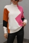 winter new 3 colors contrast color stitching stretch high-neck stylish all-match knitted sweater_Blue_Multicolor