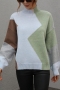 winter new 3 colors contrast color stitching stretch high-neck stylish all-match knitted sweater_Blue_Multicolor_Green