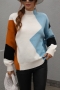 winter new 3 colors contrast color stitching stretch high-neck stylish all-match knitted sweater_Blue