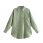 xs-l spring new 5 colors inelastic solid color single-breasted pocket loose casual top_Black_White_Sky Blue_Khaki _Green