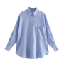 xs-l spring new 5 colors inelastic solid color single-breasted pocket loose casual top_Black_White_Sky Blue