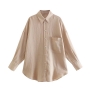 xs-l spring new 5 colors inelastic solid color single-breasted pocket loose casual top_Black_White_Sky Blue_Khaki