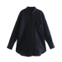 xs-l spring new 5 colors inelastic solid color single-breasted pocket loose casual top_Black
