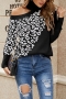 autumn & winter new 4 colors stretch leopard knitted hollow high neck stylish sweater_Black