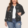 l-5xl plus size autumn new stylish two colors letter batch printing long sleeve lapel inelastic with pocket casual outerwear_Black