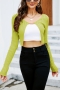 autumn & winter new 3 colors knitted stretch long sleeve metallic-chain connected stylish sexy navel sunscreen cardigan(only cardigan)_Black_Light Green