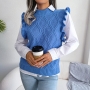autumn & winter new 3 colors stretch diamond pattern knitted fashion vest sweater(only sweater)_White_Blue