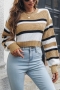 autumn & winter new 3 colors contrast color spliced stretch knitted stylish crop sweater_Blue_Pink_Khaki 