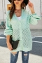 winter new 2 colors knitted micro-elastic long sleeve single v-neck breasted hairball decor hollow stylish all-match casual cardigan(only cardigan)_Light Green
