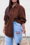 s-4xl plus size spring & summer new 2 colors inelastic long sleeve turndown collar single breasted stylish casual blouse(only blouse)_Blue_Brown