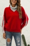 winter new 3 colors stitching stretch turtleneck loose stylish knitted sweater_Red