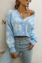 autumn new stylish simple 3-colors single-breasted slight stretch loose knitted flowers casual sweater_Sky Blue