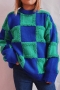 winter new 3 colors plaid knitted stretch loose stylish casual thick sweater_Black_Yellow_Green
