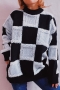 winter new 3 colors plaid knitted stretch loose stylish casual thick sweater_Black
