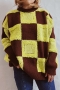 winter new 3 colors plaid knitted stretch loose stylish casual thick sweater_Black_Yellow
