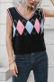 autumn new stylish slight stretch loose knitted diamond v-neck all-match casual sweaters vest_Light Green_Pink