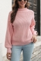 autumn new stylish 3 colors simple solid color slight stretch loose knitted half high collar casual sweaters_White_Pink