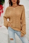 autumn new two colors cutout knitted slight stretch lantern-sleeve lace-up stylish all-match thin sweater_White_Khaki 