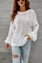 autumn new two colors cutout knitted slight stretch lantern-sleeve lace-up stylish all-match thin sweater_White