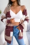 winter new 3 colors stripe contrast color knitted slight stretch pockets stylish all-match cardigan sweater_Black_Rose Red