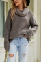 winter new solid color stretch knitted long sleeves loose stylish sweater_Black_Gray