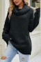 winter new solid color stretch knitted long sleeves loose stylish sweater_Black