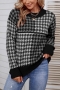 winter new two colors contrast color houndstooth knitted slight stretch stylish casual sweater_Black