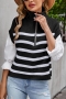 autumn & winter new stretch stripe knitted zip-up loose fashion sweater_Black