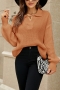 winter new 3 colors stretch knitted long sleeves lapel stylish sweater_White_Orange