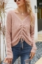 autumn & winter new 4 colors stretch knitted drawstring v-neck stylish sweater_Light Green_Blue_Brown_Pink