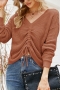 autumn & winter new 4 colors stretch knitted drawstring v-neck stylish sweater_Light Green_Blue_Brown