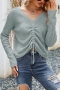 autumn & winter new 4 colors stretch knitted drawstring v-neck stylish sweater_Light Green