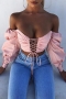 early autumn new two colors non-stretch tube design hollow lace-up backless sexy all-match crop top_White_Pink