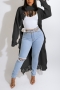 autumn & winter new plus size 6 colors slight stretch ripped edge tassel stylish irregular long knitted sweater (only sweater)_Black