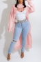 autumn & winter new plus size 6 colors slight stretch ripped edge tassel stylish irregular long knitted sweater (only sweater)_Black_White_Rose Red_Pink