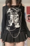 sexy new stylish 4 colors sling metal chain slight stretch skull spider printing pocket drawstring zip-up casual top_Black