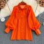spring new 4 colors inelastic single-breasted rhinestone lantern long sleeves stylish top_Black_White_Blue_Orange