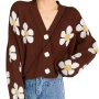 autumn & winter new 4 colors floral knitted slight stretch v-neck long-sleeve single-breasted stylish all-match sweater(only long sleeve sweater)_Rose Red