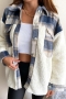 winter new stylish 4 colors plaid teddy fleece patchwork single breasted pocket non-stretch casual warm jacket_Red_Dark Blue