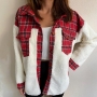 winter new stylish 4 colors plaid teddy fleece patchwork single breasted pocket non-stretch casual warm jacket_Red