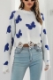 autumn new stylish 3-colors knitted butterfly jacquard slight stretch hole loose exquisite sweater_Black_Blue