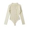 autumn & winter new 5 colors stretch knitted hollow crew neck long sleeves slim sexy bodysuit_Black_Beige