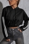 xs-l autumn & winter new 3 colors patchwork slight stretch hooded drawstring design stylish sexy crop sweatshirt_Black
